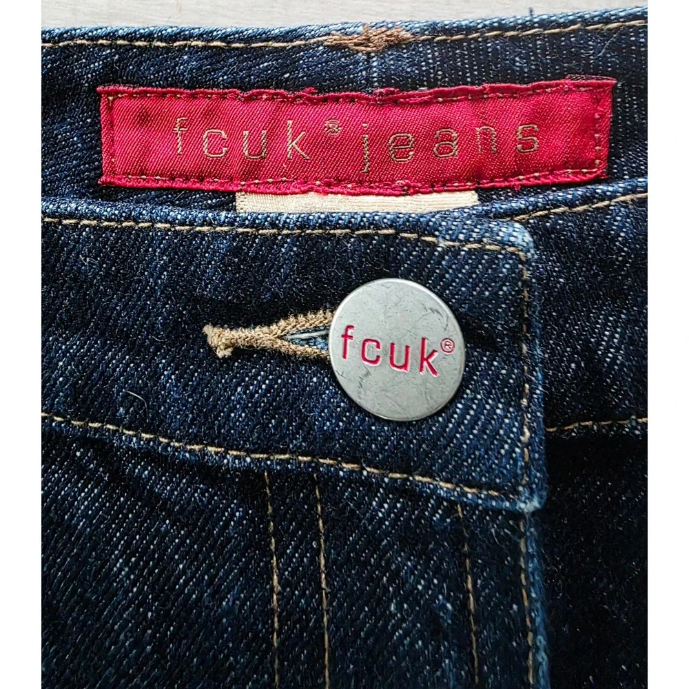 FCUK Jeans Denim Skirt Women's Size 8 Brown Leather Star Pockets Blue Pencil NEW - Picture 6 of 8